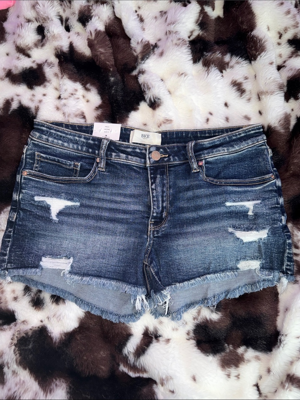 BKE Women’s Dark Wash Distressed Denim Cutoff Shorts